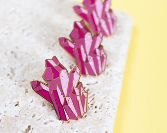 Pink Crystal pin - enamel pin - lapel pin - glitter pin - gem pin - crystal gift - enamel jewellery - gem gift - pin game - flair game