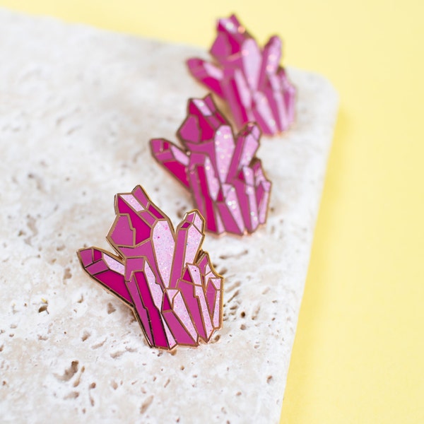 Pink Crystal pin - enamel pin - lapel pin - glitter pin - gem pin - crystal gift - enamel jewellery - gem gift - pin game - flair game