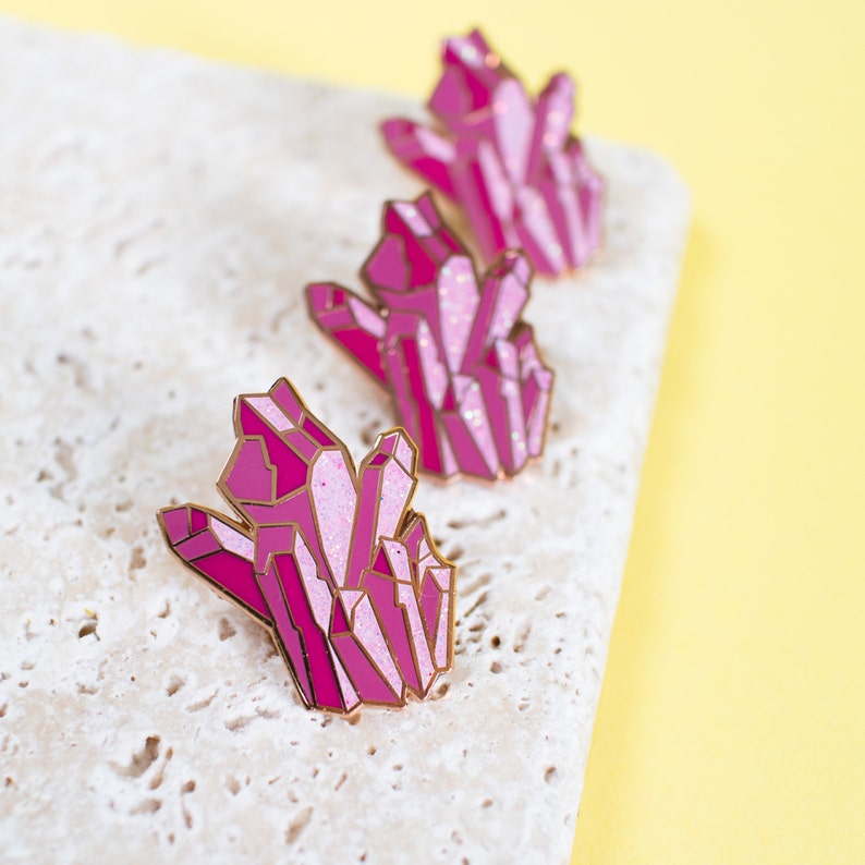 Pink Crystal pin enamel pin lapel pin glitter pin gem pin crystal gift enamel jewellery gem gift pin game flair game image 1