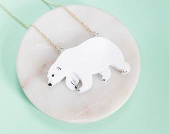 Polar Bear necklace - bear necklace - polar bear jewellery - polar bear jewelry - polar bear gift - polar bear pendant - White bear necklace