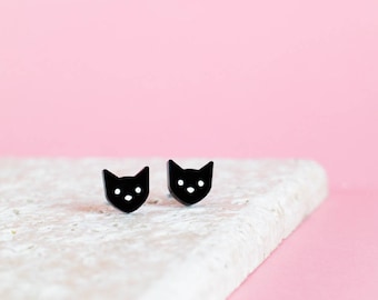 Black Cat Earrings - Kitty Earrings - Weird Earrings - Kitty Studs - Cat Jewellery - Gift for Cat Lover - Kitty Jewellery - Cat Gift