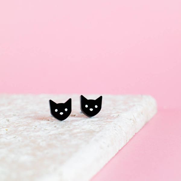 Black Cat Earrings - Kitty Earrings - Weird Earrings - Kitty Studs - Cat Jewellery - Gift for Cat Lover - Kitty Jewellery - Cat Gift