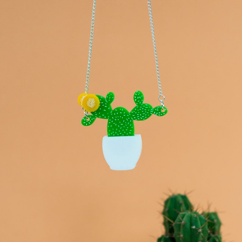 Cactus Necklace Prickly Pear Necklace Cactus Gift Laser Cut Necklace Cactus Jewellery Statement Necklace Perspex Necklace image 1