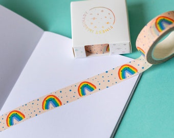 Happy Rainbow Washi Tape - Paper Tape - Kawaii Stationery - Cute Stationery - Eco Tape - Eco Friendly Tape - Bullet Journal - Rainbows