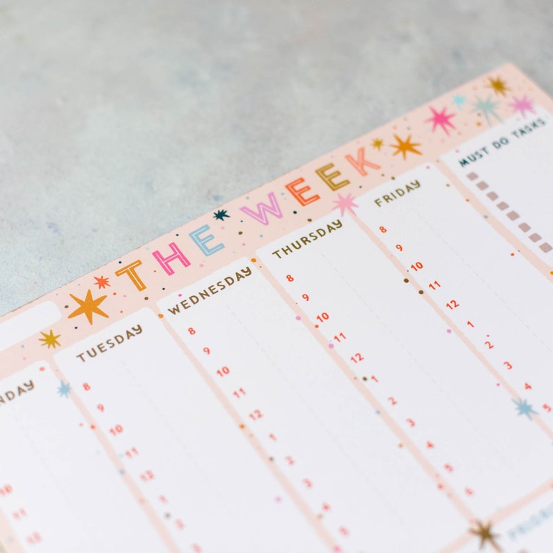 A4 Weekly Planner Colourful Stars Design WFH Planner To Do List Family Planner Motivation Organisation Desk Planner Daily Plan image 2