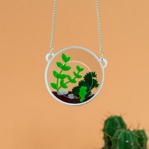 Terrarium necklace - cactus necklace - cactus jewellery - terrarium jewellery - succulent necklace - statement necklace - laser cut necklace