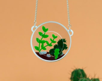 Terrarium necklace - cactus necklace - cactus jewellery - terrarium jewellery - succulent necklace - statement necklace - laser cut necklace