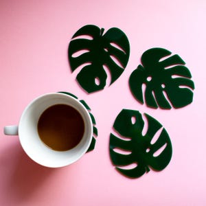 Monstera Coasters set of four Leaf Coasters Monstera Homeware Monstera Gift Cheese Plant Coasters Plant lady gift Plant Gift image 6