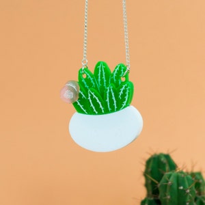 Cactus Necklace | Laser Cut Succulent Necklace | Cactus Jewelry | Kitsch Cactus Pendant | Plant Lover Gift