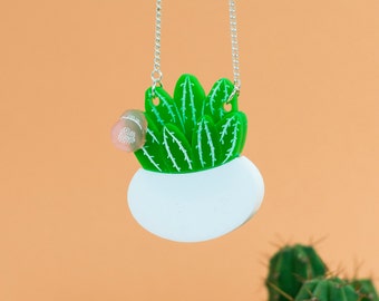 Cactus Necklace | Laser Cut Succulent Necklace | Cactus Jewelry | Kitsch Cactus Pendant | Plant Lover Gift
