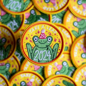 Take a Leap Cute Frog 2024 Patch commemorative patch 2024 patch leap year 2024 collectable leap year birthday image 1