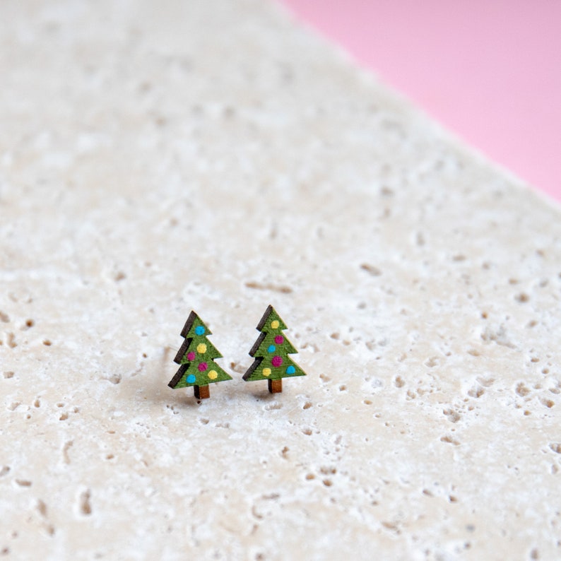 Christmas Tree Earrings Christmas Tree Studs Christmas Tree Jewellery Xmas Earrings Christmas Earrings Christmas Tree Studs image 3