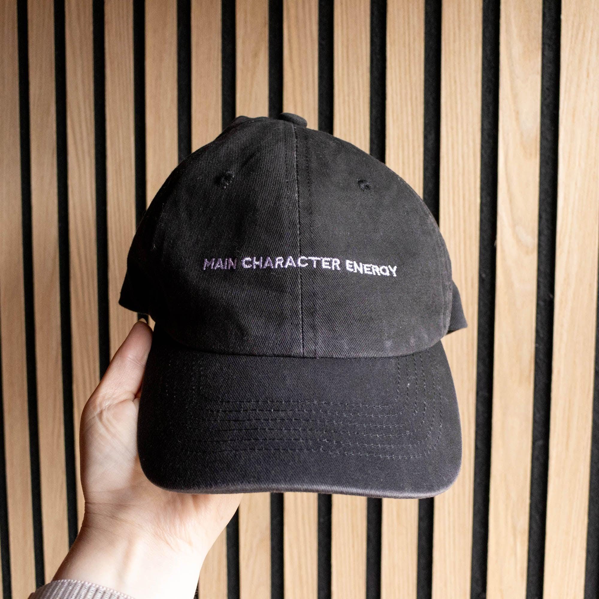 Main Character Energy Black Baseball Cap - Embroidered Vintage 