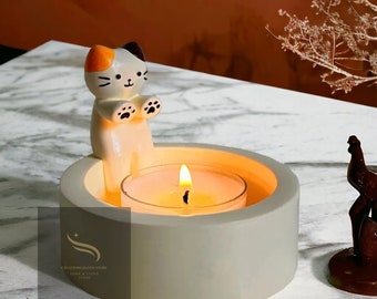 Handmade Cat Candle Holder: Charming Home Decor Accent | Unique Cat Design | Perfect for Sweet Tables & Gifts