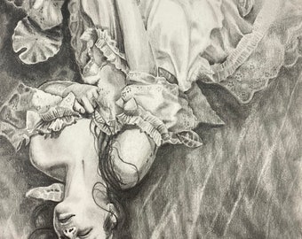 Ophelia by Leah Miller - 7x10 Original Graphite Drawing -Pencil