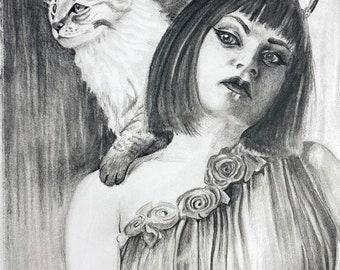 Priestess by Leah Miller - 7x10 Original Graphite Drawing - Pencil portrait