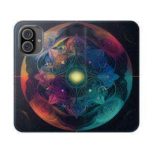 Funda con tapa con diseño de mandala vibrante, funda colorida para teléfono, billetera artística para smartphone, accesorio boho chic, regalo para soñadores
