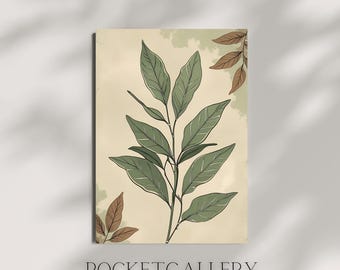 Botanical Wall Art Print | Digital Download | Minimalist Leaf Poster | Green Plant Printable | Modern Nature Decor