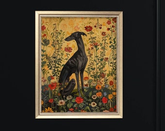 Arte de parede imprimível com galgo de William Morris – DOWNLOAD DIGITAL (JPEG) – Decoração floral elegante com estampa de cachorro – Sem impressão física.