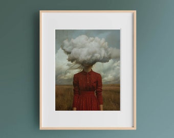 Surreal Woman Cloud Head Printable Wall Art – DIGITAL DOWNLOAD (JPEG) – Ethereal Portrait
