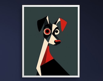 Abstract Dog Printable Wall Art – DIGITAL DOWNLOAD (JPEG) – Geometric Red White Black Illustration