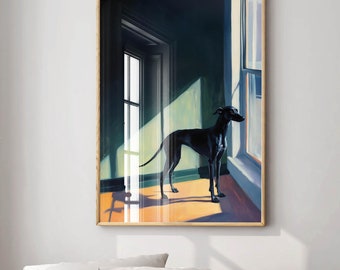 Eleganter schwarzer Greyhound druckbare Wandkunst - DIGITAL DOWNLOAD (JPEG) - modernes Hunde Portrait
