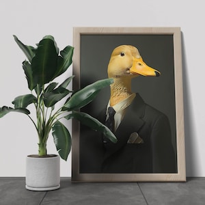 Surreal Portrait of an Anthropomorphic Duck in a Suit, Duck in Classic Suit, Whimsical and Surreal yellow duck in classic suit, Duck inSuit