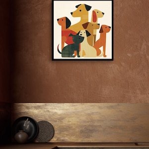 Mid-Century Modern Style Hundefamilie Kunstdruck, Hunde Illustration für Haus und Kinderzimmer Dekor Vintage Style Hundefamilie Kunstdruck, Veterinär
