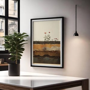 Minimalistische Boden- und Pflanzendarstellung: Eine moderne Kunstdarstellung geologischer Schichten