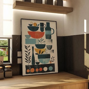 Modern Kitchenware Art Print: Colorful Dining Decor (Digital Download)