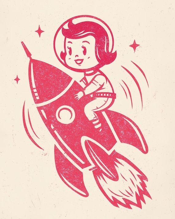 1950s Space Girl Rocket Printable Wall Art – DIGITAL DOWNLOAD