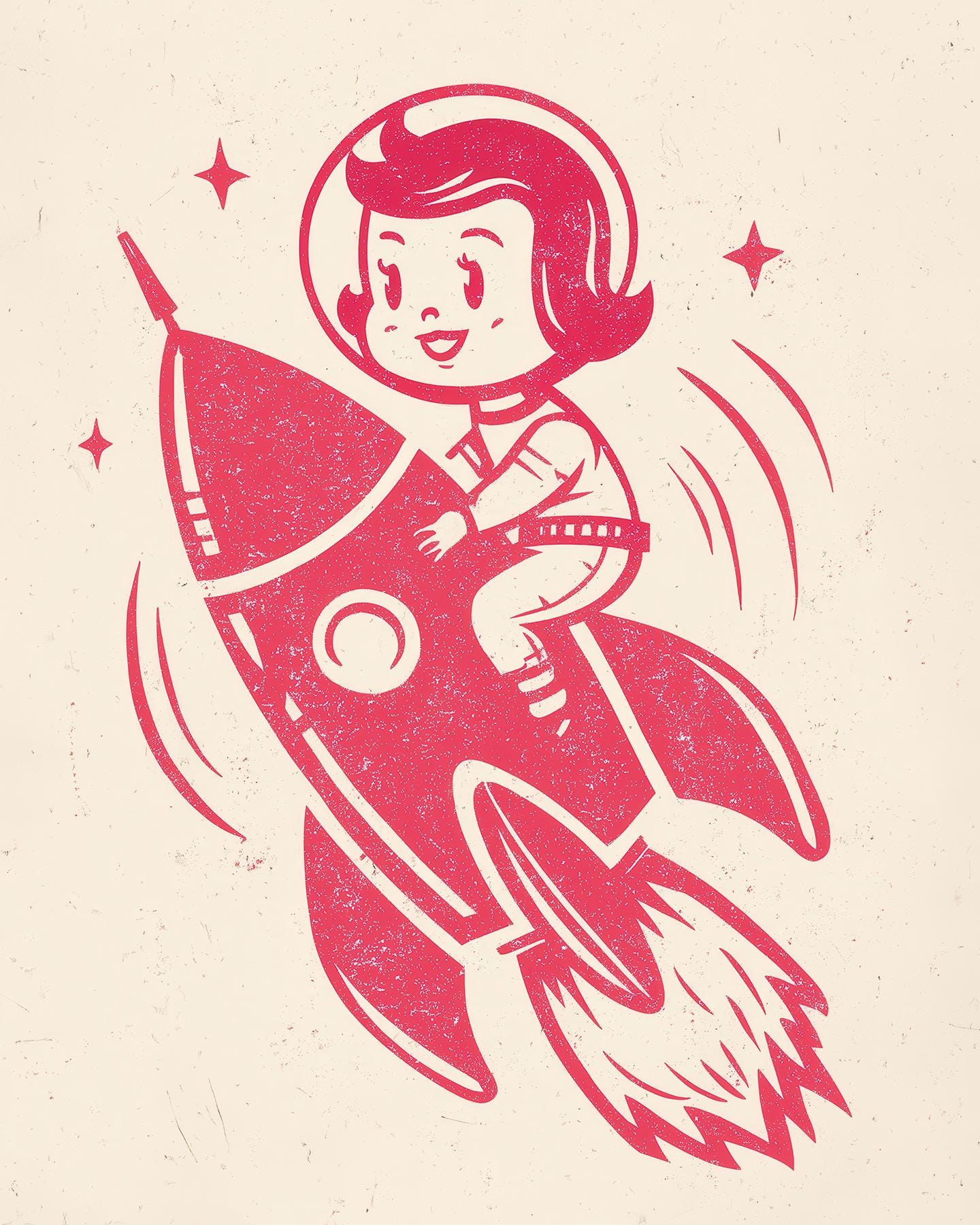 1950s Space Girl Rocket Printable Wall Art – DIGITAL DOWNLOAD