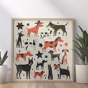 Vintage Style Dog Art Print, Retro Canine Illustration, Perfect for Dog Walkers, Veterinarian Office Wall Decor, Classic Pet-Themed Artwork
