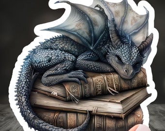 Fantasy Sticker, Dragon Sticker, Dragon Lover Gift, Cute Dragon Sticker, Fantasy Reader, Dragon Book Nook, Bookdragon, Book Dragon Ornament