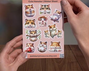 Hamster Sticker, Kawaii Hamster, Cute Hamster Sticker Sheet, Cute Hamster Stickers, Cute Kawaii Stickers, Animal Stickers, Hamster Gift