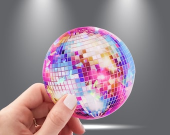 Pegatinas holográficas impermeables para bolas de discoteca, pegatinas para botellas de agua con temática disco, pegatinas holográficas indie para bolas de discoteca de vinilo