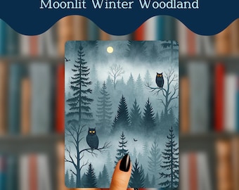 Inserto para funda Kindle con diseño de búho, decoración para lector electrónico con temática de bosque de búhos, inserto para Kindle con diseño de bosque invernal a la luz de la luna, accesorio acogedor para lectores Kindle.