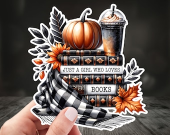 Pegatinas otoñales para amantes de los libros Pegatinas de lectura Merchandising para amantes de los libros Pegatinas acogedoras Pegatinas de Halloween y otoño Solo una chica que ama el otoño