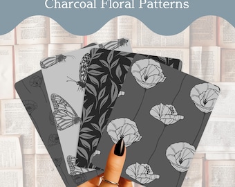Inserto para Kindle con diseño floral y de mariposas, funda botánica para lector electrónico, monocromo.