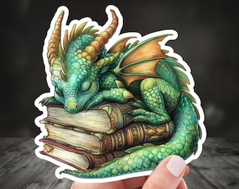 Fantasy Sticker, Bookdragon, Dragon Lover Gift, Cute Dragon Sticker, Baby Dragon, Dragon Book Nook, Fantasy Reader, Year of the Dragon