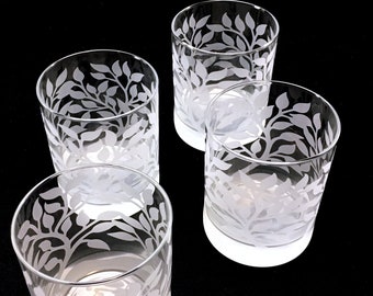 Tree of Life Rocks Glasses - Set of 4 - Nature Design Glassware - Custom Etched Tumbler Glass Barware