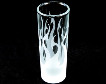 Flaming Hearts Shooter Glass - Fire - Flames Shot Glasses - Cordial - Aperitif - Digestif - Fiery Glassware - Custom Etched Glass Barware