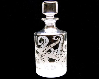 Carafe à tentacules de poulpe - Cthulhu - Lovecraft - calmar - kraken - céphalopode - articles de bar en verre gravés personnalisés