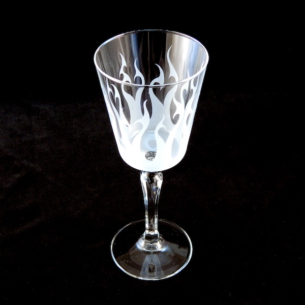 Flaming Hearts Retro Cocktail Glass - Flames - Heart - Fire - Custom Etched Glass Cocktail Stemware