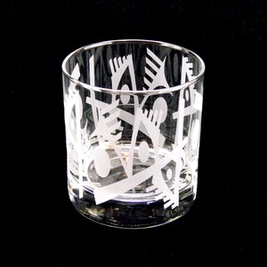 Abstracts Rocks Glass - Modern Art Glassware - Custom Etched Glass Lowball Tumbler - Unique Glass Barware