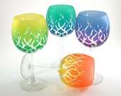 Strands Wine Glasses - Set of 4 - Custom Painted Etched Glassware - Clear Style