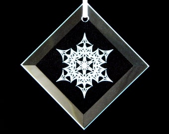 Snowflake #6 Christmas Ornament - Beveled Glass Sun Catcher Ornament  - Custom Etched Glass Personalized Gift