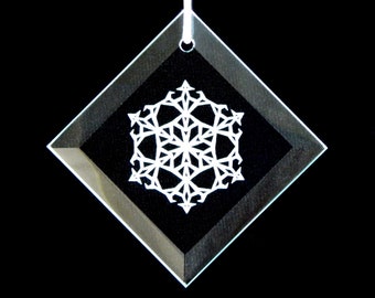 Snowflake #11 Christmas Ornament - Beveled Glass Sun Catcher Ornament  - Custom Etched Glass Personalized Gift