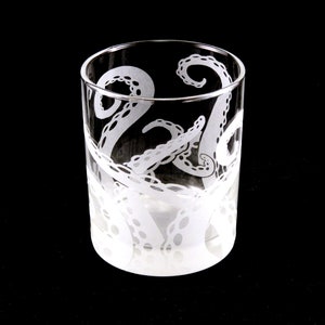 Octopus Rocks Glass Cthulhu Squid Kraken Lovecraft Cephalopod Custom Etched Glass Lowball Tumbler Octopus Tentacle Barware image 1