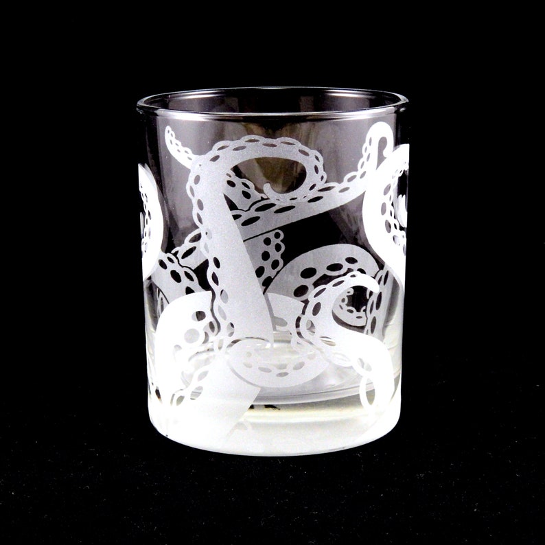 Octopus Rocks Glass Cthulhu Squid Kraken Lovecraft Cephalopod Custom Etched Glass Lowball Tumbler Octopus Tentacle Barware image 4